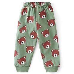 Babyhug Cotton Knit Full Sleeves Teddy Printed Night Suit - Green