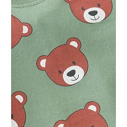 Babyhug Cotton Knit Full Sleeves Teddy Printed Night Suit - Green