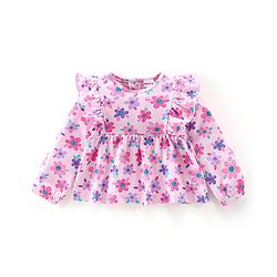 Babyhug 100% Cotton Knit Full Sleeves Top & Legging With Floral Print - Pink