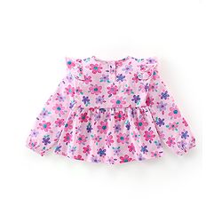 Babyhug 100% Cotton Knit Full Sleeves Top & Legging With Floral Print - Pink