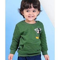 Babyhug 100% Cotton Knit Full Sleeves Sweatshirt With Mickey Mouse Graphics & Quilt Detailing -Green