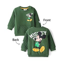 Babyhug 100% Cotton Knit Full Sleeves Sweatshirt With Mickey Mouse Graphics & Quilt Detailing -Green