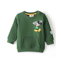 Babyhug 100% Cotton Knit Full Sleeves Sweatshirt With Mickey Mouse Graphics & Quilt Detailing -Green