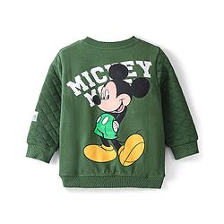 Babyhug 100% Cotton Knit Full Sleeves Sweatshirt With Mickey Mouse Graphics & Quilt Detailing -Green