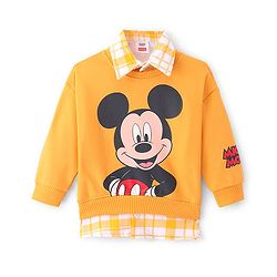 Babyhug 100% Cotton Knit Full Sleeves Overlap Sweatshirt With Mickey Mouse Graphics & Collar Detailing - Yellow