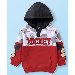 Babyhug 100% Cotton Knit Full Sleeves Sweatshirt With Mickey Mouse Print & Embroidery - Red White & Black