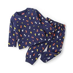 Babyhug Cotton Knit Full Sleeves Night Suit Alphabets Print - Navy