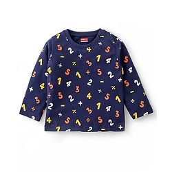 Babyhug Cotton Knit Full Sleeves Night Suit Alphabets Print - Navy