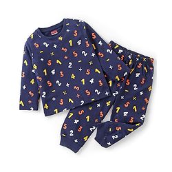 Babyhug Cotton Knit Full Sleeves Night Suit Alphabets Print - Navy