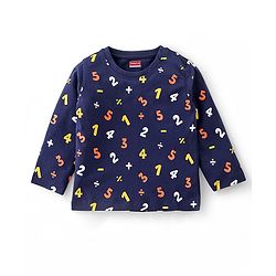 Babyhug Cotton Knit Full Sleeves Night Suit Alphabets Print - Navy