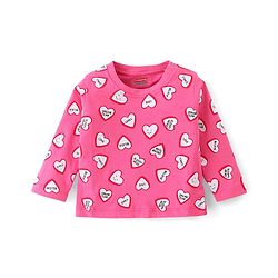 Babyhug Cotton Knit Single Jersey Full Sleeves Night Suit With Heart Print - Pink
