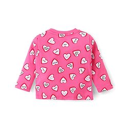 Babyhug Cotton Knit Single Jersey Full Sleeves Night Suit With Heart Print - Pink