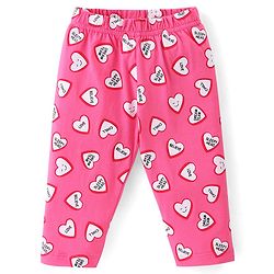 Babyhug Cotton Knit Single Jersey Full Sleeves Night Suit With Heart Print - Pink