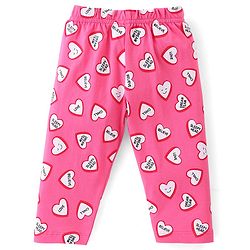 Babyhug Cotton Knit Single Jersey Full Sleeves Night Suit With Heart Print - Pink