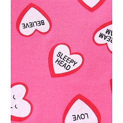 Babyhug Cotton Knit Single Jersey Full Sleeves Night Suit With Heart Print - Pink