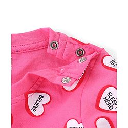 Babyhug Cotton Knit Single Jersey Full Sleeves Night Suit With Heart Print - Pink