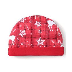 Babyhug 100% Cotton Knit Deer Printed Cap Mittens & Booties - Red