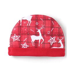 Babyhug 100% Cotton Knit Deer Printed Cap Mittens & Booties - Red