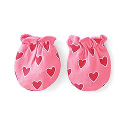 Babyhug 100% Cotton Interlock Knit Cap Mittens And Booties Heart Print - Pink