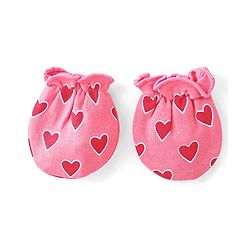 Babyhug 100% Cotton Interlock Knit Cap Mittens And Booties Heart Print - Pink