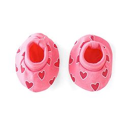 Babyhug 100% Cotton Interlock Knit Cap Mittens And Booties Heart Print - Pink