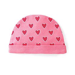 Babyhug 100% Cotton Interlock Knit Cap Mittens And Booties Heart Print - Pink