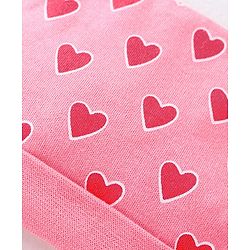 Babyhug 100% Cotton Interlock Knit Cap Mittens And Booties Heart Print - Pink