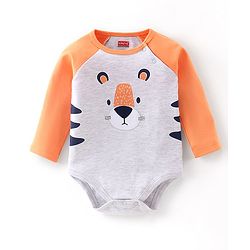 Babyhug Cotton Knit Full Sleeves Onesies Tiger Print With Leggings - Navy Blue
