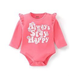 Babyhug 100% Cotton Full Sleeves Onesie with Head Band Text Print - Pink