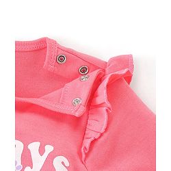 Babyhug 100% Cotton Full Sleeves Onesie with Head Band Text Print - Pink
