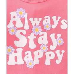 Babyhug 100% Cotton Full Sleeves Onesie with Head Band Text Print - Pink