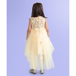 Babyhug Sleeveless Party Frock With Floral Corsage & Sequine Detailing - Yellow