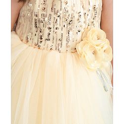 Babyhug Sleeveless Party Frock With Floral Corsage & Sequine Detailing - Yellow