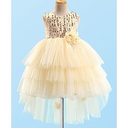 Babyhug Sleeveless Party Frock With Floral Corsage & Sequine Detailing - Yellow