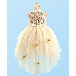 Babyhug Sleeveless Party Frock With Floral Corsage & Sequine Detailing - Yellow