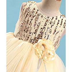 Babyhug Sleeveless Party Frock With Floral Corsage & Sequine Detailing - Yellow