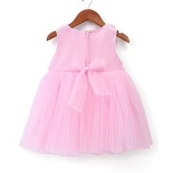 Babyhug Woven Sleeveless Yoke Party Dress with Floral Corsage - Pink
