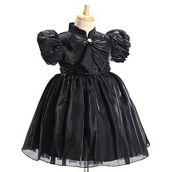 Babyhug Half Sleeves Organza Party Frock with Bow Applique- Black