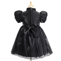 Babyhug Half Sleeves Organza Party Frock with Bow Applique- Black