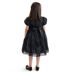Babyhug Half Sleeves Organza Party Frock with Bow Applique- Black