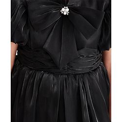 Babyhug Half Sleeves Organza Party Frock with Bow Applique- Black