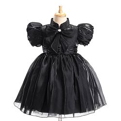 Babyhug Half Sleeves Organza Party Frock with Bow Applique- Black