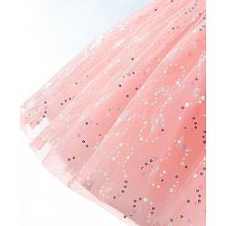 Babyhug Sleeveless Party Frock with Foil Print & Sequin Detailing with Floral Applique - Peach