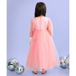 Babyhug Full Sleeves  Sequinned Party Frock with Floral Corsage - Peach
