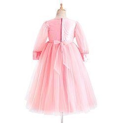 Babyhug Full Sleeves  Sequinned Party Frock with Floral Corsage - Peach