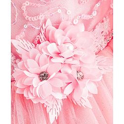 Babyhug Full Sleeves  Sequinned Party Frock with Floral Corsage - Peach