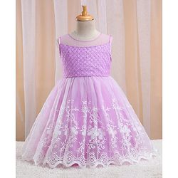Babyhug Sleeveless Textured & Floral Embroidered Party Frock - Lavender