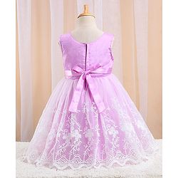 Babyhug Sleeveless Textured & Floral Embroidered Party Frock - Lavender