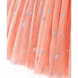 Babyhug Sleeveless Party Frock Foil Star Print & Sequine Detailing - Coral