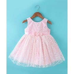 Babyhug Sleeveless Corsage Detailing Glittery Party Frock - Peach